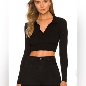 Elegant Black Collared Crop Top
